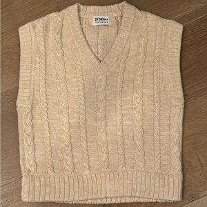 27 Miles Malibu Tan Cable Knit V-Neck Sweater